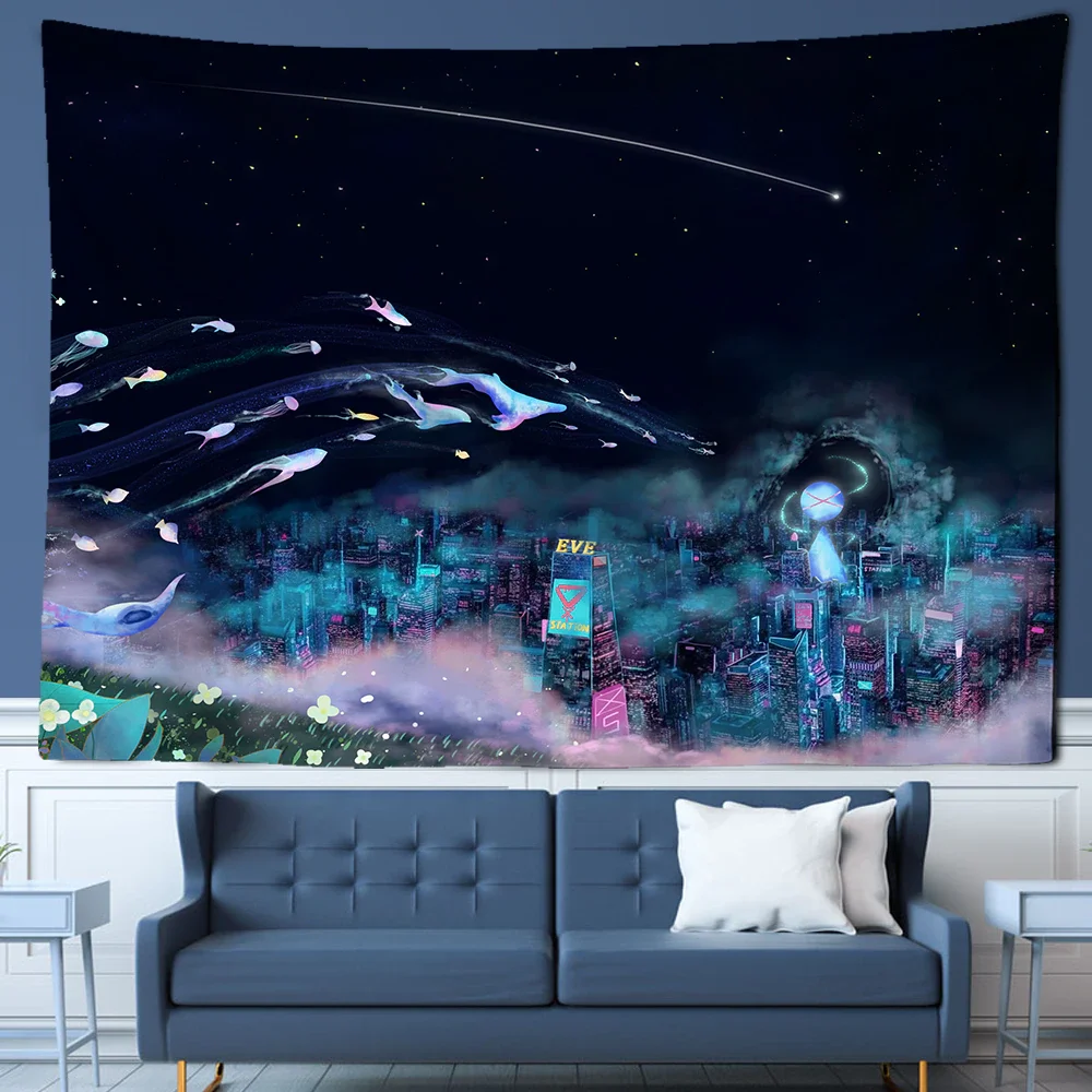 Nigikala Future Steam City Tapestry Art Home Psychedelic Galaxy Hanging Wall Tapestry Hippie Retro Home Decor
