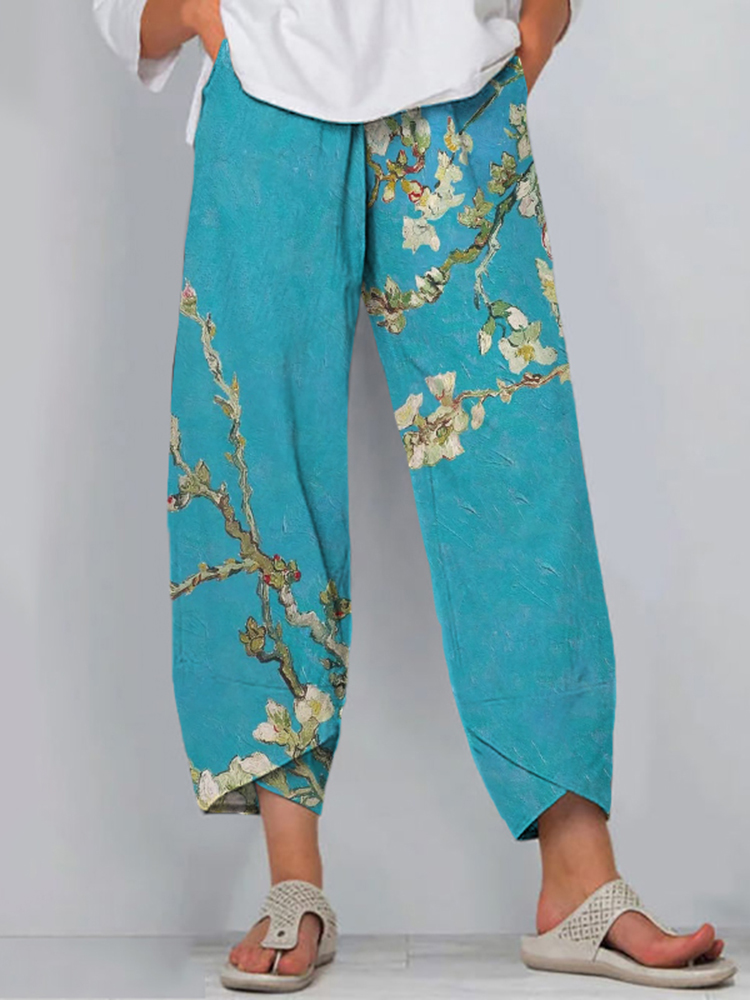 Comstylish Retro Floral Tree Print Loose Casual Pants