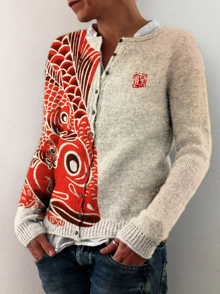 VChics Lucky Carp Japanese Print Women's Sweater