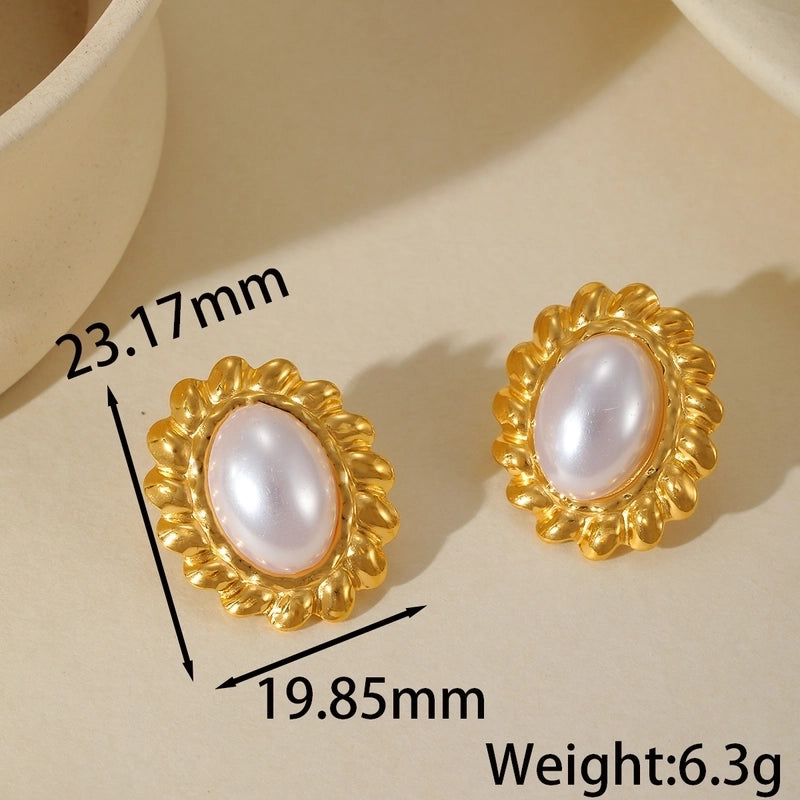 1 Pair Elegant Retro Artistic Irregular Geometric Heart Shape Plating Inlay 304 Stainless Steel Imitation Pearl 18K Gold Plated Ear Studs