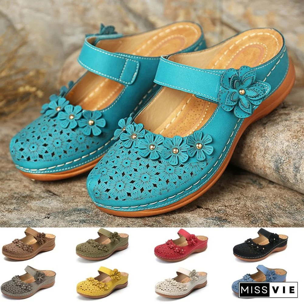 Women Vintage Style Sandals Flats Shoes Summer Casual Shoes Retro Shoes for Women Leather Shoes