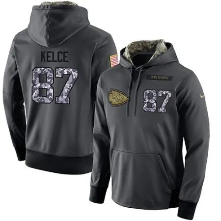 NFL Men's  Kansas City Chiefs #87 Travis Kelce Stitched Black Anthracite Salute to Service Player Performance Hoodie