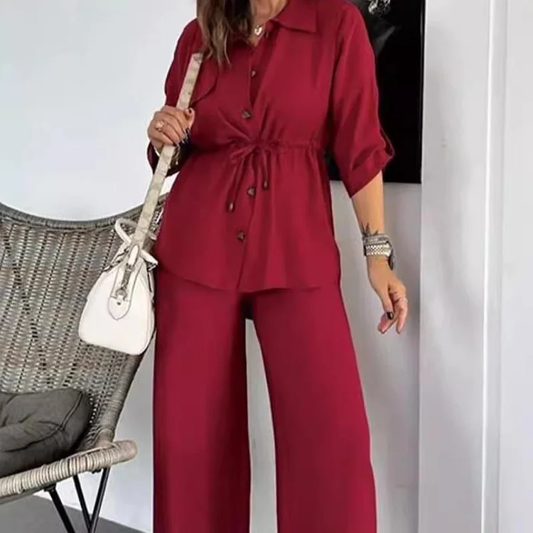 🎁✨Hot sale🔥Button-Down Top & Loose-Fit Pants Set