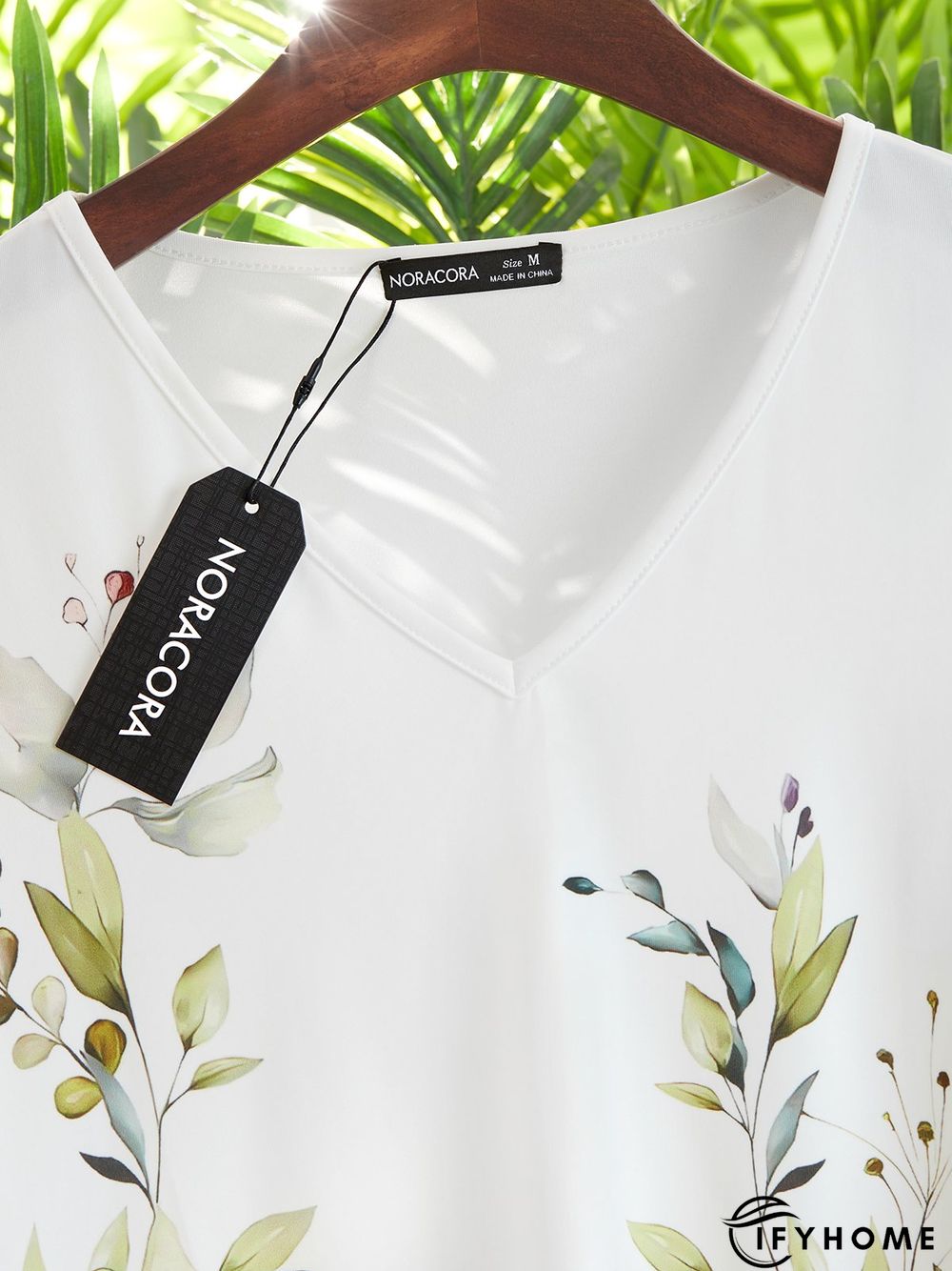 Leaves V neck Casual Short Sleeve T-Shirt | IFYHOME