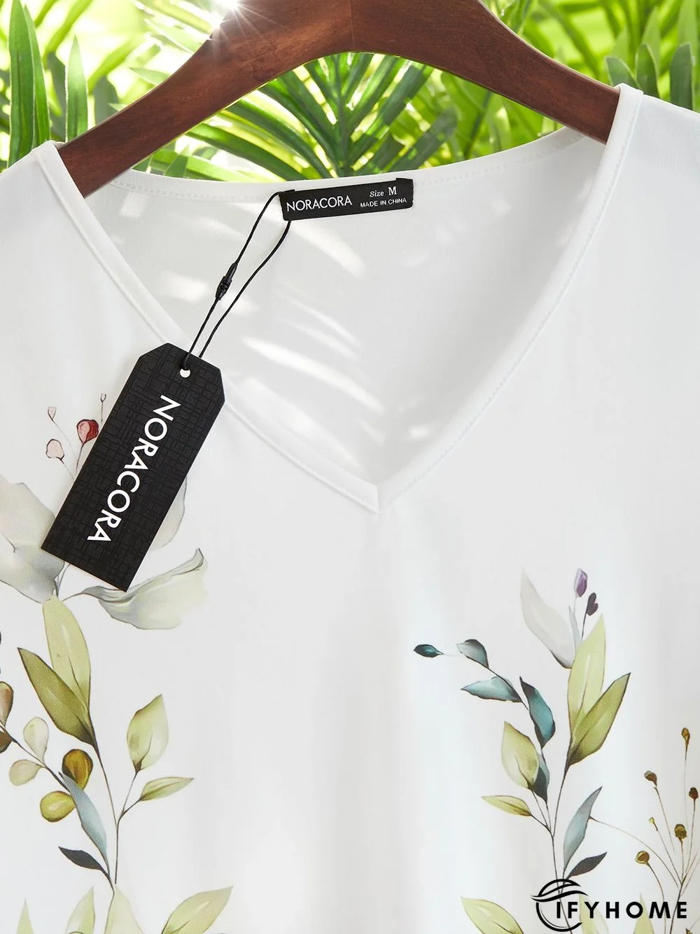 Leaves V neck Casual Short Sleeve T-Shirt | IFYHOME