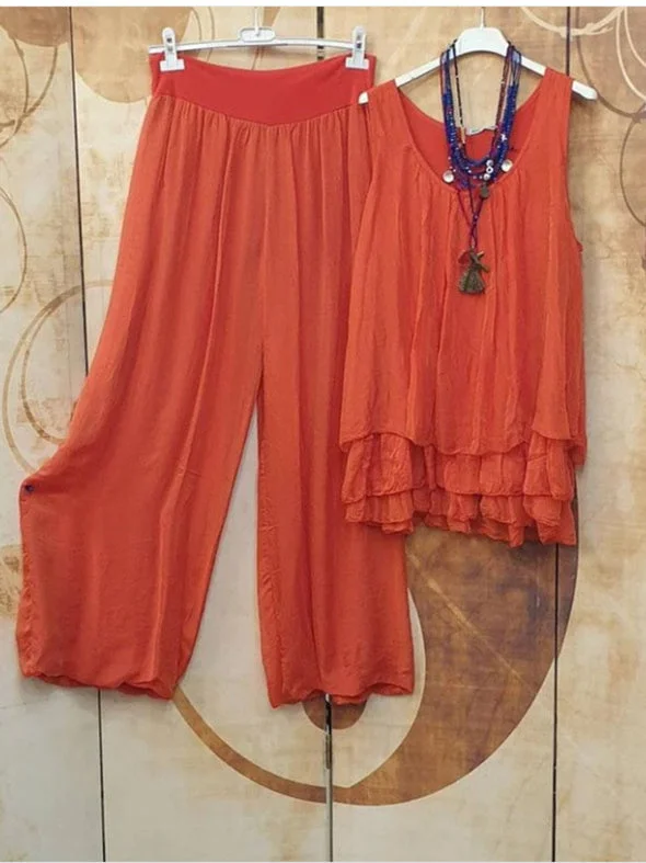 Women's Solid Color Scoop Neck Sleeveless Sets