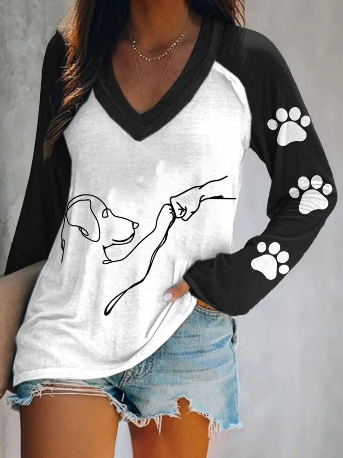 Dog High Five Print Long Sleeve T-Shirt socialshop