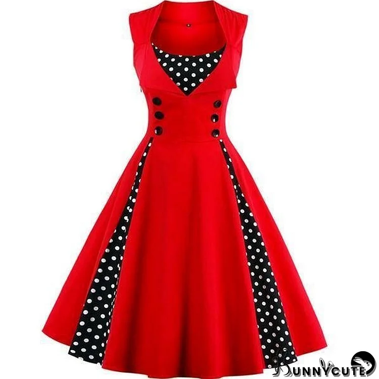 Plus Size Women Robe Retro Vintage Dress Dot Swing Pin Up Summer Party Dresses