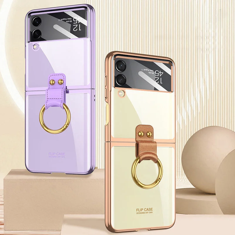 For Samsung ZFlip4 Shell Film Phantom Ring Personality Pure Color Simple Transparent PC Hard Case Phone Case