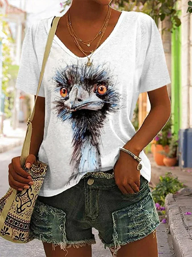 Women's I'll Have What She's Having Funny Ostrich Print Casual V-Neck Tee
