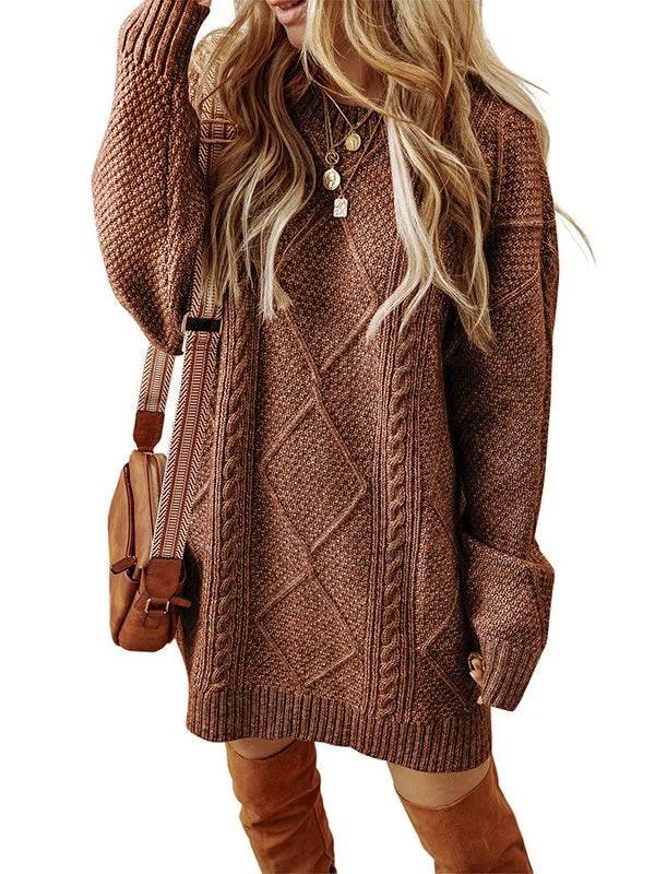 Women's Long Sleeve Scoop Neck Graphic Knit Midi Dress