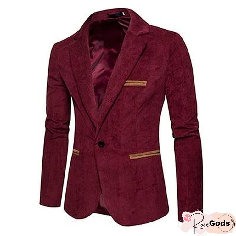 Men Casual Suit Jacket Men Solid Color Corduroy Worsted Fabric Suit Blazers Pocket Button Decorate Men's Suit Coat