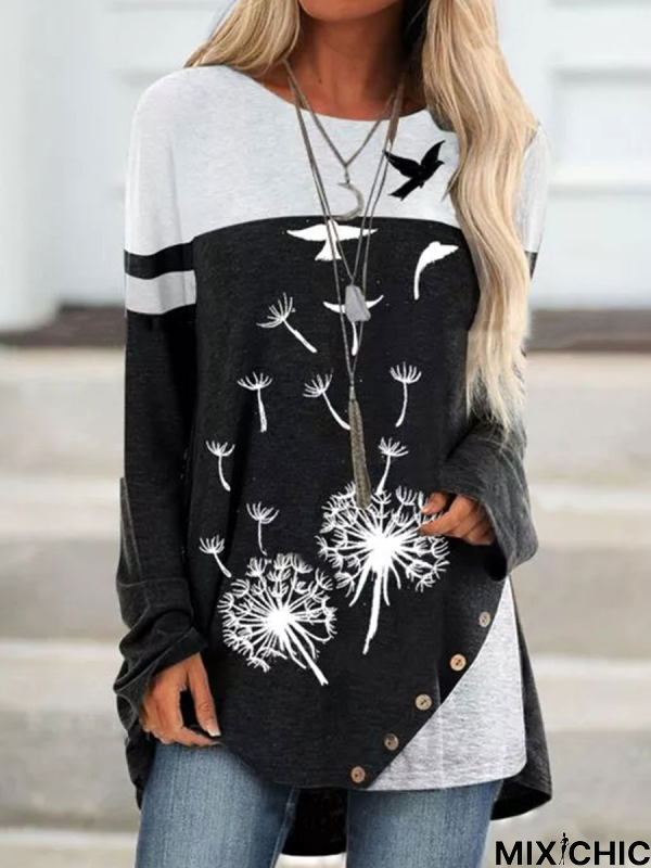 Printed Long Sleeve Casual Crew Neck T-shirt