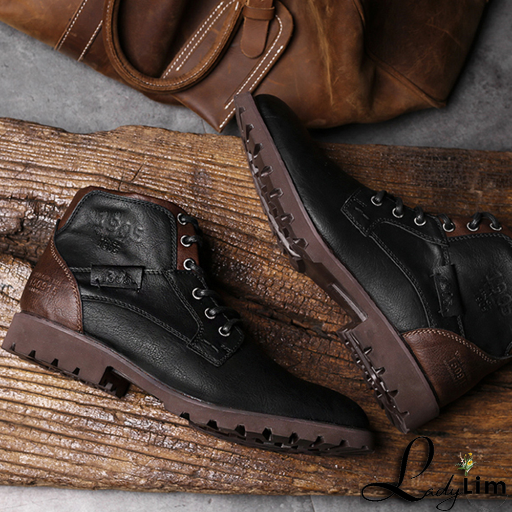 Black Vintage Split Joint Cross Straps Round Leather Shoes
