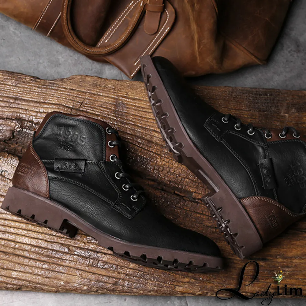 Black Vintage Split Joint Cross Straps Round Leather Shoes