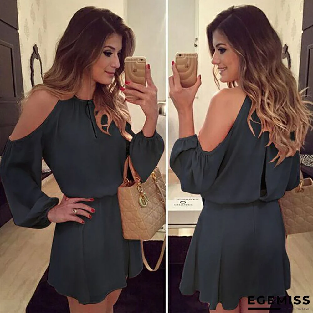 Chiffon Off Shoulder Sling Long Sleeve Casual Solid Dress | EGEMISS