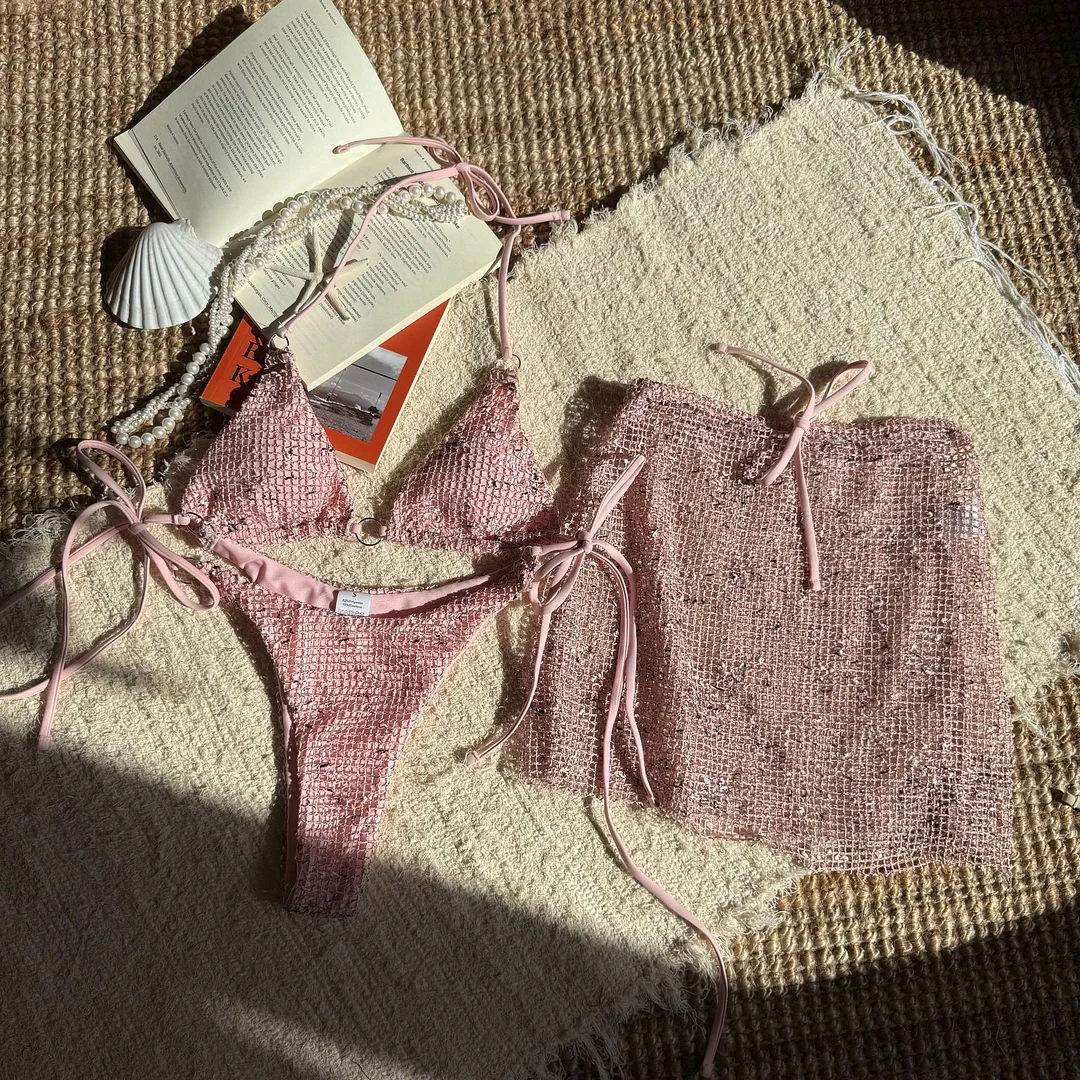 Uveng 2025 New Special Mesh Three-Piece Swimsuit Sexy Strap Swimsuit Bikini