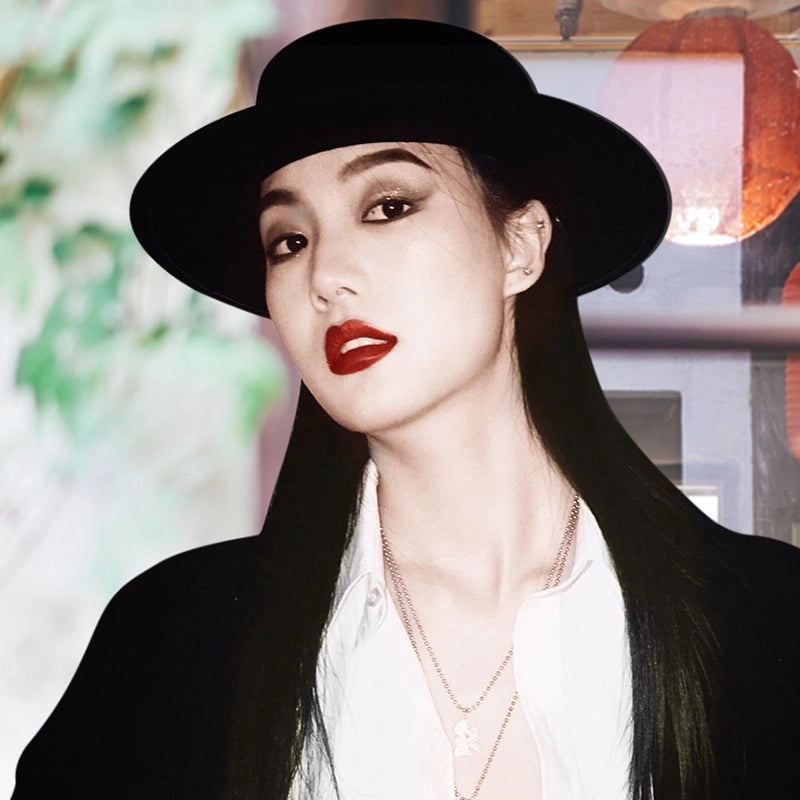 Couple’s Flat Brim Hat Men’s And Women’s Autumn And Winter Retro British Jazz Hat Flat Top Big Brim Top Hat Women’s Sun-proof Street Dance Hat