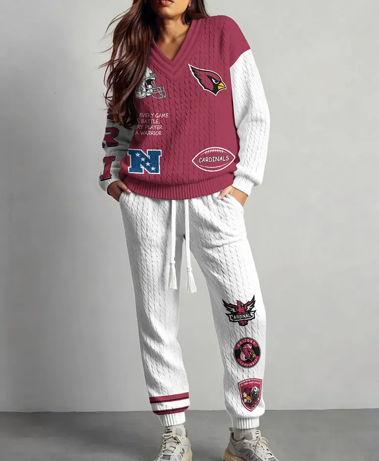 Arizona Cardinals  Classic All-Season Long Sleeve V-Neck Pullover Sweater & Pants Set