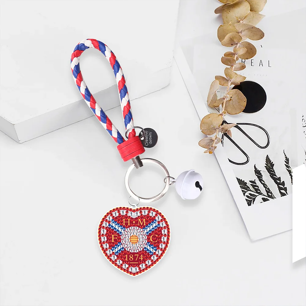 【Upgrade】DIY Heart of Midlothian F.C. Logo Double Sided Rhinestone Painting Keychain Pendant for Adult