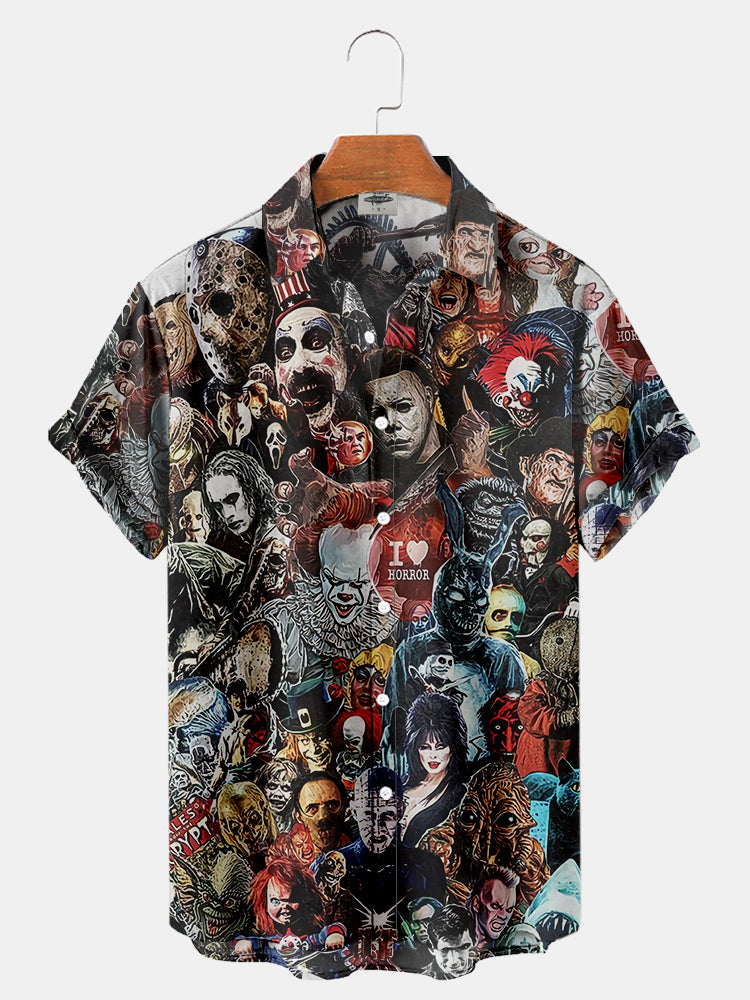 Men's Halloween Horror Characters Print Regular Sleeve Shirt PLUSCLOTHESMAN