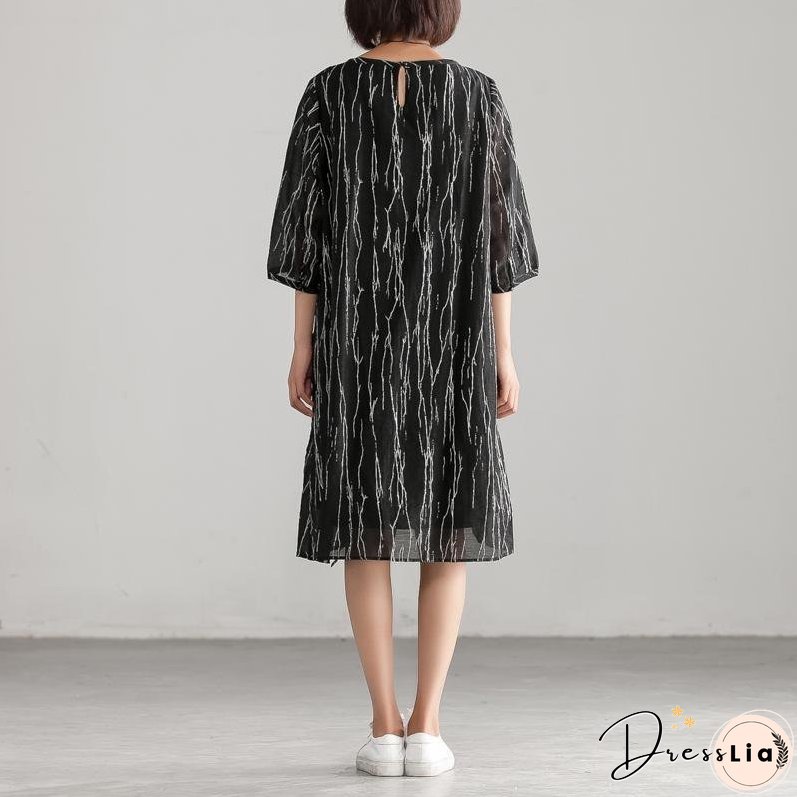 Loose Black Women Round Neck Casual Dress
