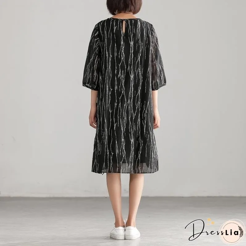 Loose Black Women Round Neck Casual Dress