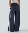 2026🔥 Halara Ribbed SoCinched High Waisted Tummy Control Drawstring Wide Leg Color Block Casual Trousers with Pockets
