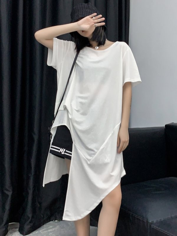 Casual Split-Side Asymmetric Round-Neck Shirts Tops
