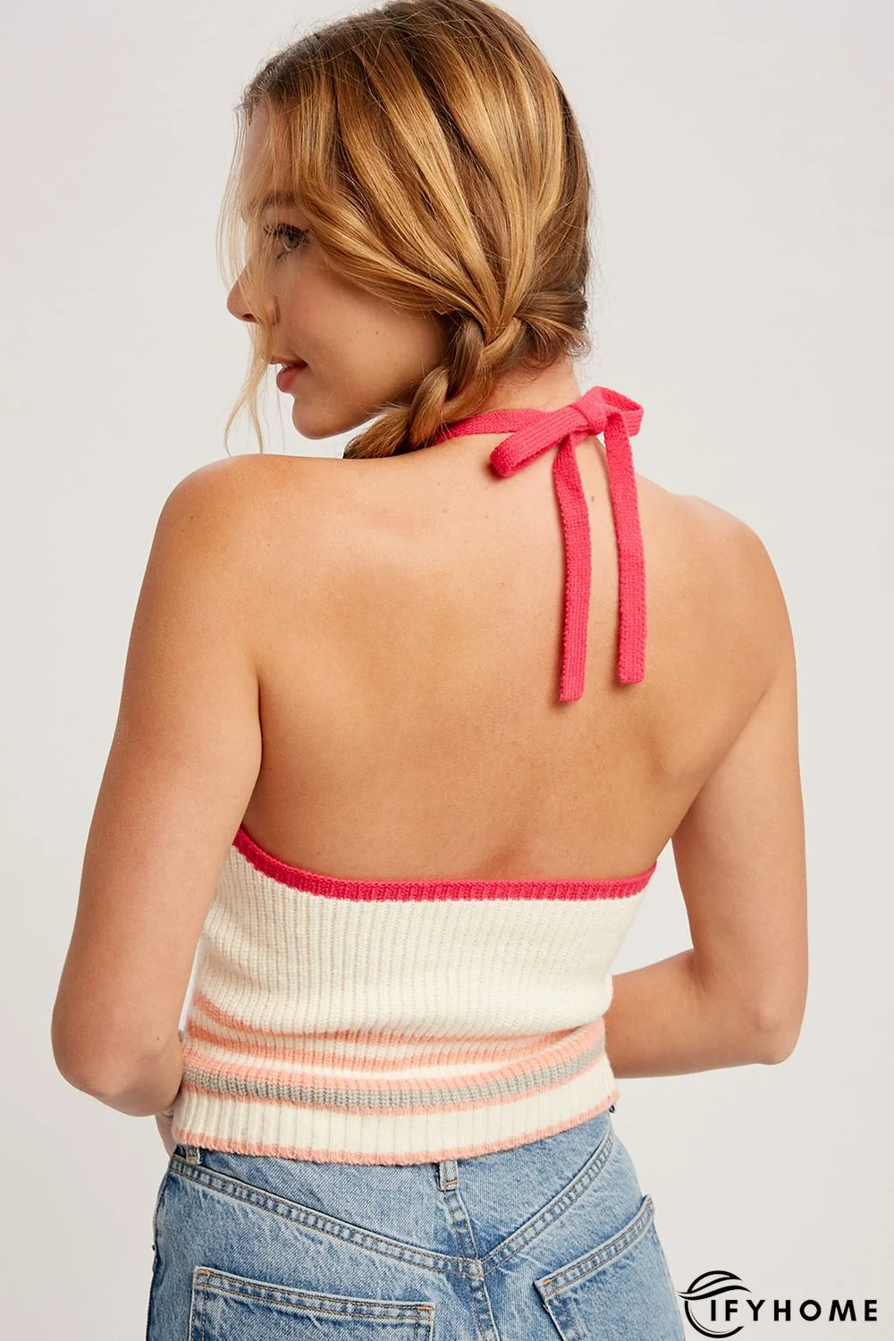 Halter Striped Rib Knit Sweater Tank | IFYHOME