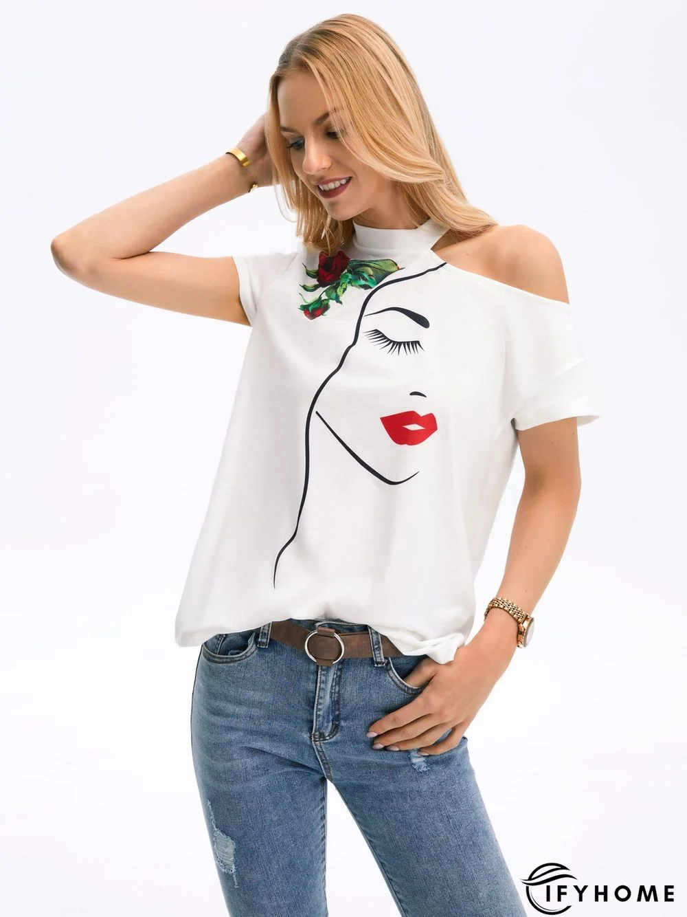 Daily Floral Crew Neck Cap Sleeve T-Shirt | IFYHOME