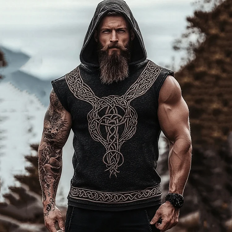 Men's Viking Celtic Pattern Casual Hooded Tank Top