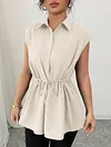 Women's Loose Elegant Waist-Cinching Polo Collar Short-Sleeve Top