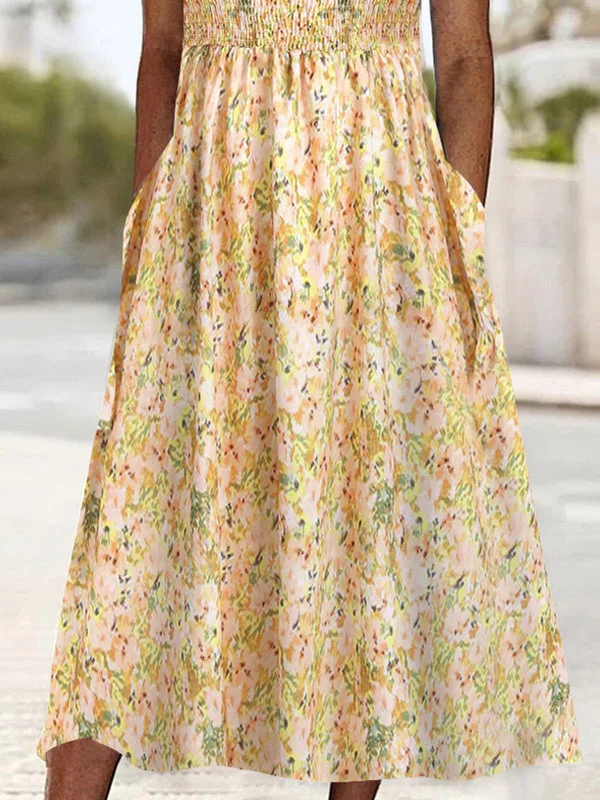 Women Half Sleeve V-neck Solid Color Dress