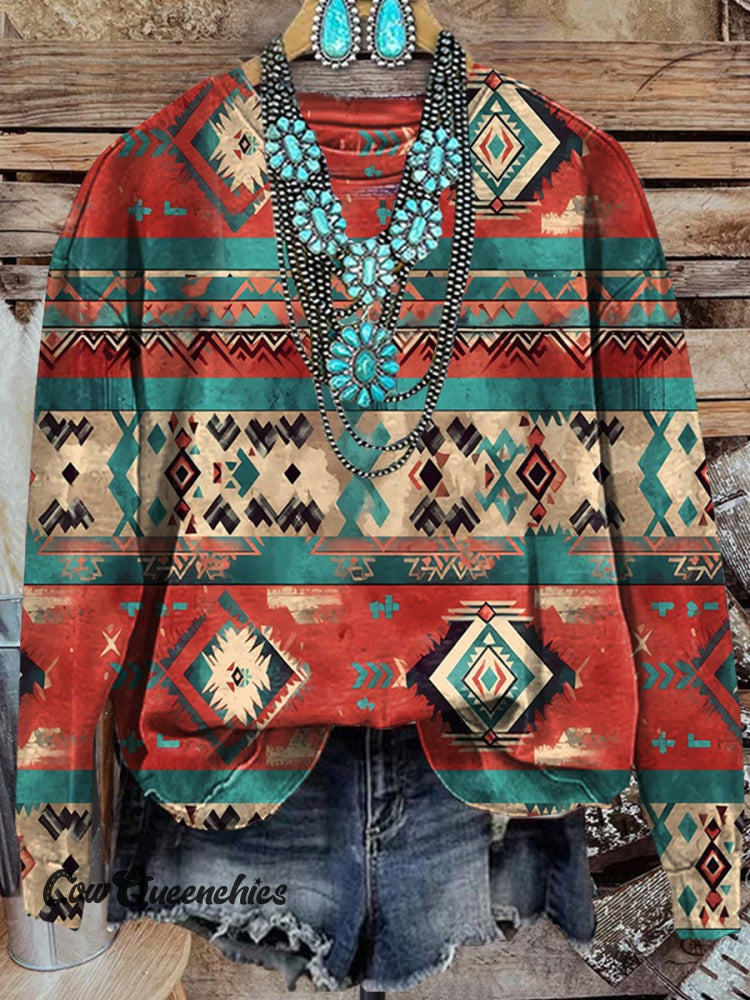 Vintage Western Print Casual Sweatshirt Multicolor / S