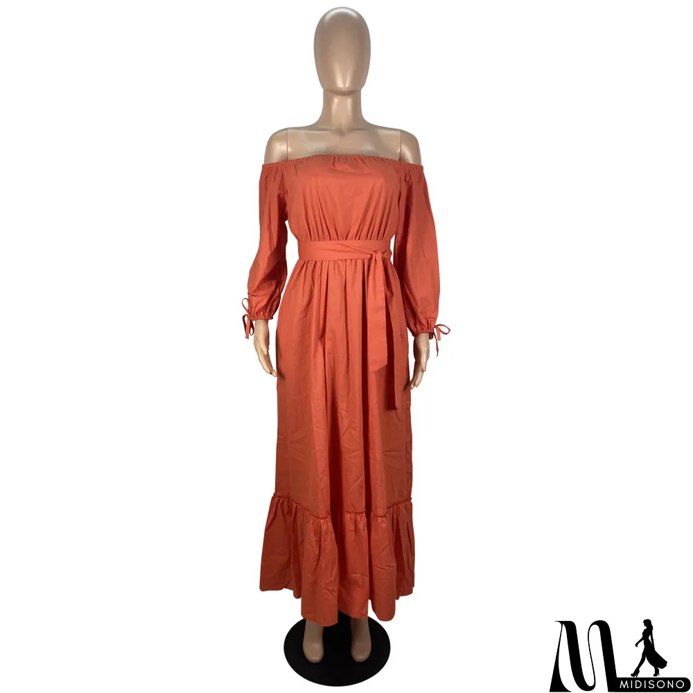MidiSono - Autumn And Winter One-shoulder Loose Dress With Belt