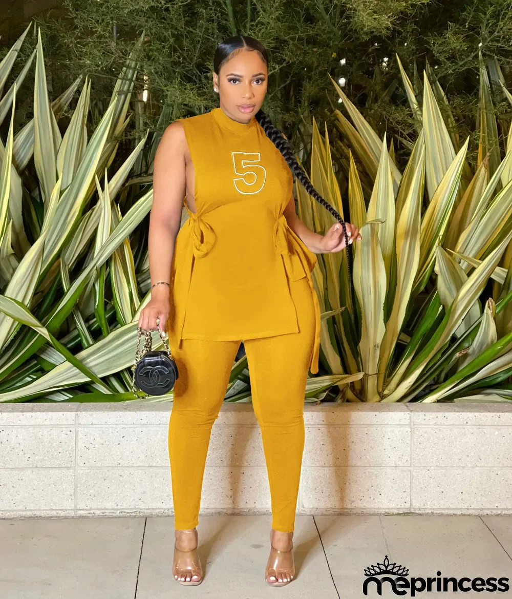 Women's Summer Slit Lace-Up Fashion Printed Two Piece