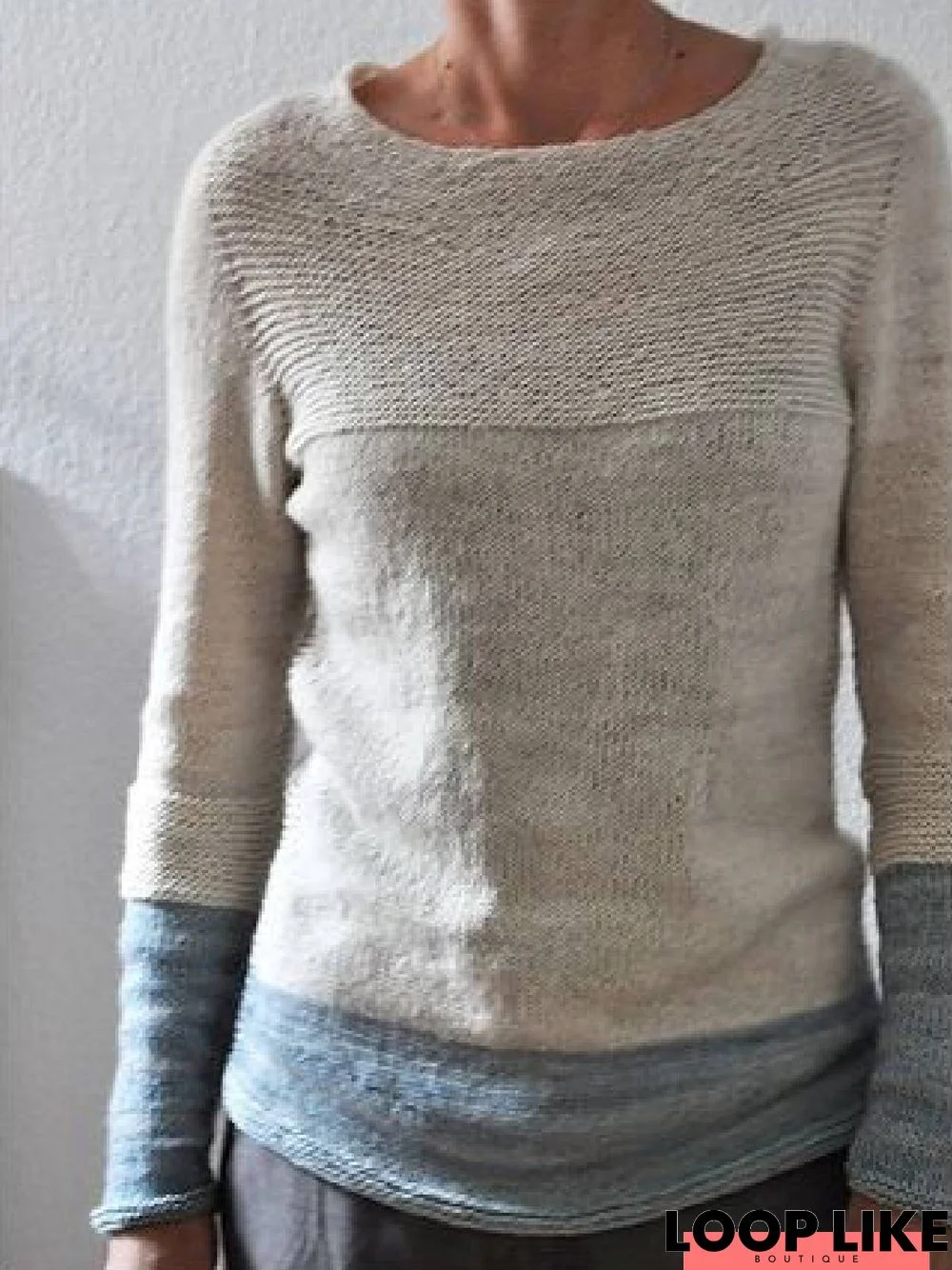 Color-Block Long Sleeve Casual Sweater