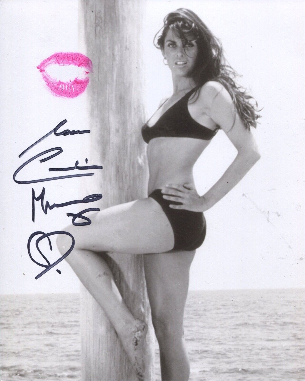 Bond girl Caroline Munro signed & kissed sexy bikini Photo Poster painting IMAGE A