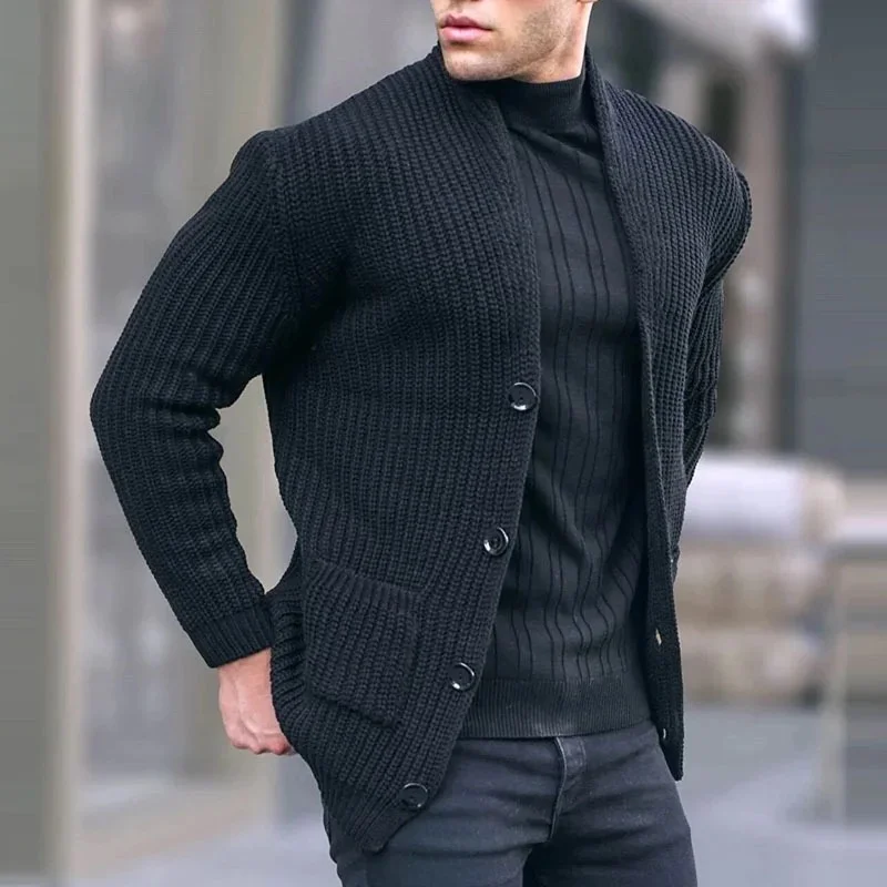 Wongn Wongn Casual Men's Cardigan Long Sleeve Loose Solid Color Pocket Button Slim Men's Autumn And Winter New Sweater