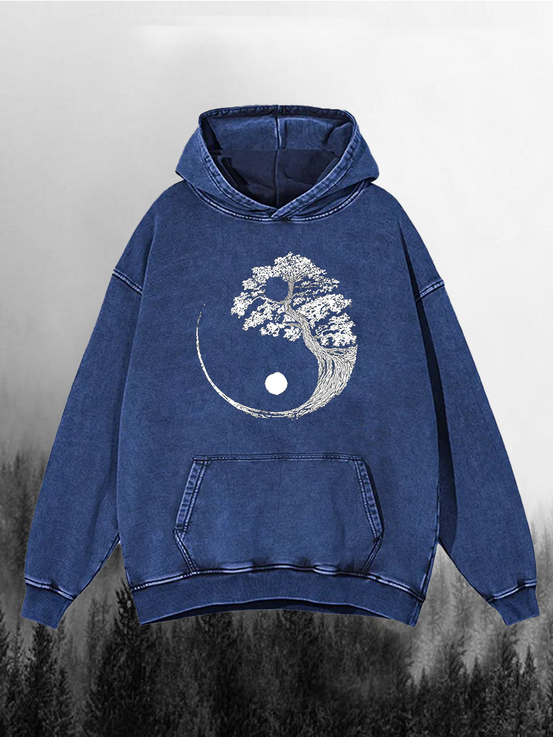 Men's Big Tree Tai Ji Diagram Vintage Washed Hoodie
