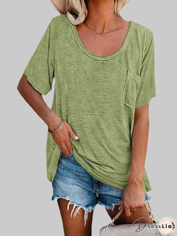 Solid Color Ribbed Knit T-Shirt
