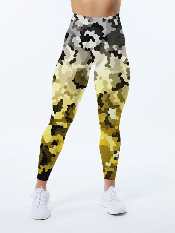 Golden Crystallized Pieces Ombre Effect Print Leggings