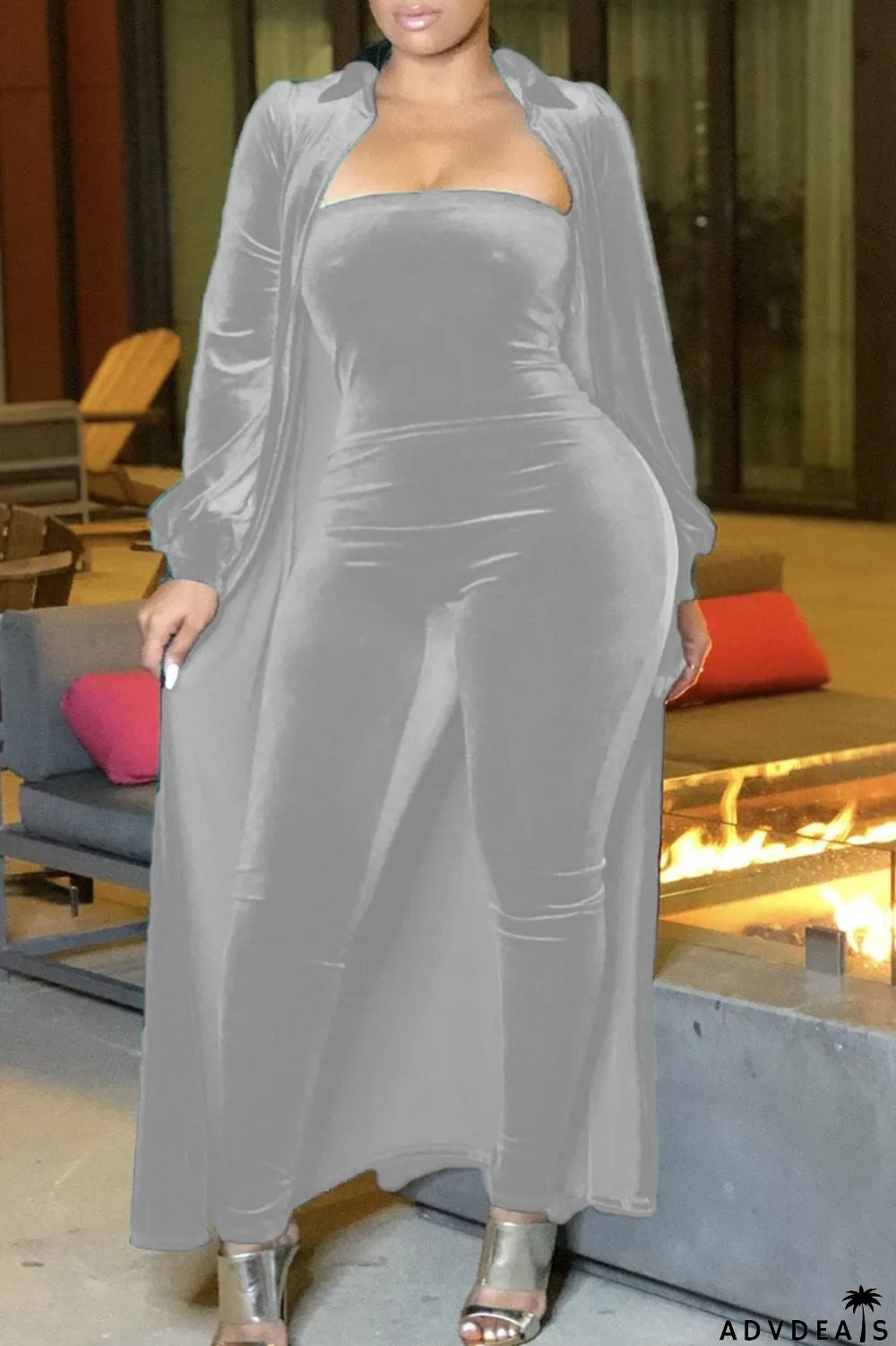 Red Casual Solid Peter Pan Collar Long Sleeve Two Pieces