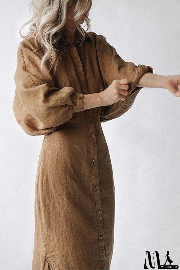MidiSono - Button Bat Sleeve Midi Shirt Dress