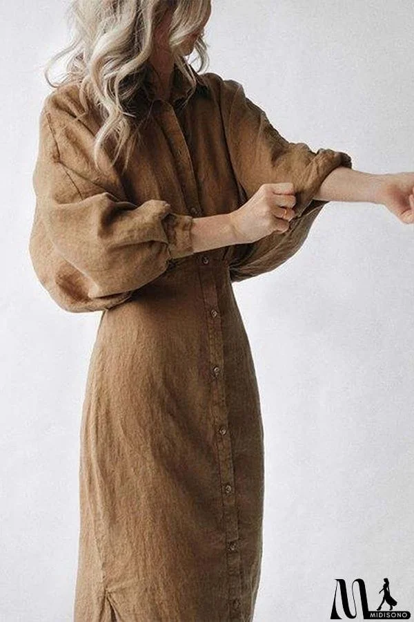 MidiSono - Button Bat Sleeve Midi Shirt Dress