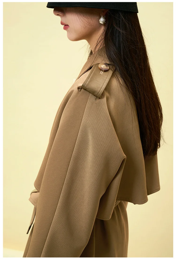 MERUMOTE Women's Lapel collar double-breasted  Trench Coat Top-MERUMOTE