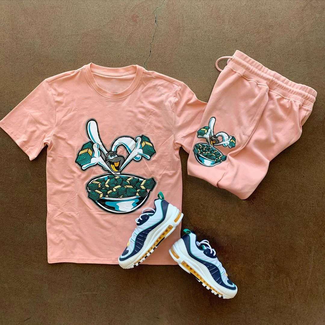 Casual printed short sleeve sports suit