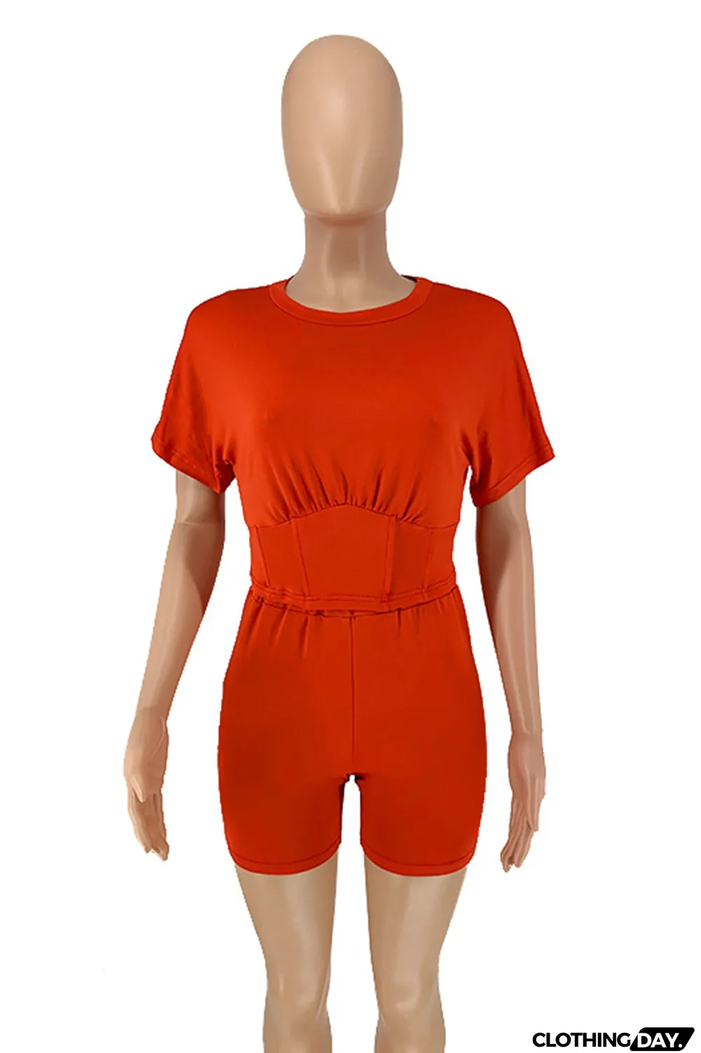 Blue Casual Solid Split Joint O Neck Short Sleeve Two Pieces