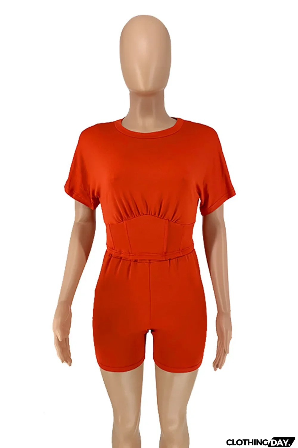 Blue Casual Solid Split Joint O Neck Short Sleeve Two Pieces